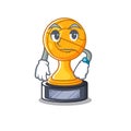 Waiting basketball trophy above wooden table character Royalty Free Stock Photo