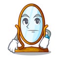 Waiting big dressing mirror isolated on mascot Royalty Free Stock Photo