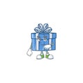 Waiting blue gift box on cartoon mascot style design