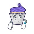 Waiting blueberry cupcake mascot cartoon