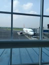 Waiting for Boarding plane with a clear blue sky Royalty Free Stock Photo