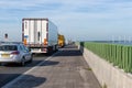 Waiting cars for open bridge Dutch Ketelbrug near Lelystad