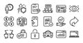 Waiting, Checked calculation and Report checklist line icons set. Vector