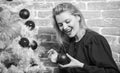 Waiting for christmas. Woman happy relaxing near christmas tree. Things you must do before holiday celebration start