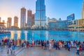 Waiting for evening Fountain Show at Burj Khalifa, on March 3 in Dubai, UAE