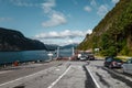 Waiting for the ferry between Eidsdal and Linge on Storfjorden, Norway Royalty Free Stock Photo
