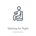 Waiting for flight icon. Thin linear waiting for flight outline icon isolated on white background from airport terminal collection
