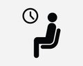 Waiting Room Icon. Man Sit on Chair Lounge Wait Area Airport Hospital Office Patience Sign Symbol Artwork Graphic Clipart Vector Royalty Free Stock Photo