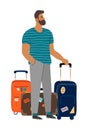 A waiting man with suitcases. Isolated cartoon flat vector illustration on white Royalty Free Stock Photo