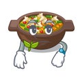 Waiting minestrone plate above the mascot table Royalty Free Stock Photo