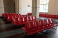 The waiting room of the Chernihiv railway station. Benches inside the train station Royalty Free Stock Photo