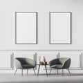 Waiting room interior with two posters on the white wall