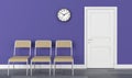 Waiting room wall clock chair door