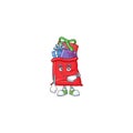 Waiting santa bag full of gift on cartoon mascot style design