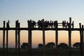 Waiting for the sunset on the U Bein bridge, Myanmar Royalty Free Stock Photo