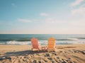 Waiting for tourists. Empty sun loungers stand under a canopy on the beach Royalty Free Stock Photo