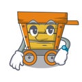 Waiting wooden trolley mascot cartoon