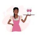 Beautiful girl waitress holds a tray with glasses of wine in her hand Royalty Free Stock Photo