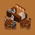Waitress Barista People Isometric Brown Poster