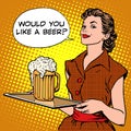 The waitress beer on a tray Royalty Free Stock Photo