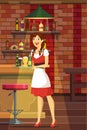 Waitress carrying tray in pub vector illustration