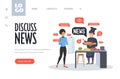 Waitress and chef cook discussing daily news chat bubble communication concept horizontal Royalty Free Stock Photo