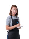 Waitress, delivery woman or Servicewoman in Gray shirt and apron