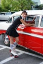 Waitress at drive-in restaurant Royalty Free Stock Photo