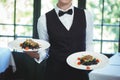 Waitress holding plates Royalty Free Stock Photo