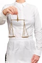 Waitress holding a scale of justice