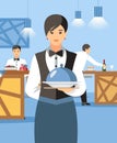 Waitress with Hot Dish and Lid Cartoon Character