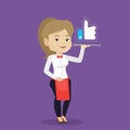 Waitress with like button vector illustration.