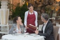 Waitress serving couple in restaurant Royalty Free Stock Photo
