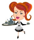 Waitress serving tea cup Royalty Free Stock Photo