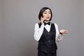 Waitress speaking on smartphone Royalty Free Stock Photo