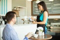 Waitress swiping a credit card