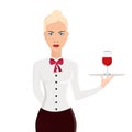 Waitress portrait isolated on white background vector illustration Royalty Free Stock Photo