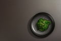 Wakame seaweed salad with sesame seeds and chili pepper in a bowl. Trendy hard light, dark shadow Royalty Free Stock Photo