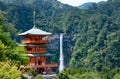WAKAYAMA,JAPAN-MAY 19th,2018.Pagoda of Seiganto-ji Temple and Nachi Fall Royalty Free Stock Photo