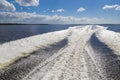 Wake behind boat underway