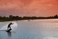 Wake Boarder Near Sunset Royalty Free Stock Photo