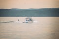 Wake-boarding on evening light Royalty Free Stock Photo