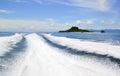 Wake caused by cruise ship or trace tails of speed boat on water Royalty Free Stock Photo