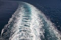 Wake of cruise ship as it cruises Mediterranean Ocean, Europe Royalty Free Stock Photo