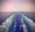 Wake of the cruise ship on the water of the Sea with old effect Royalty Free Stock Photo