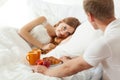 Wake up with breakfast in bed Royalty Free Stock Photo