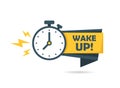 Wake up icon in flat style. Good morning vector illustration on isolated background. Alarm clock ringing and mornings wakes sign Royalty Free Stock Photo