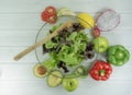 Healthy salad bowl on white wooden background, Have lunch time Healthy salad diet food, vegetarian diet, food and health concept Royalty Free Stock Photo