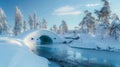 Wake up to the serene sounds of a frozen river flowing nearby a gentle reminder that you are truly one with nature while Royalty Free Stock Photo