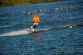 Wakeboarder makes a turn while training Royalty Free Stock Photo